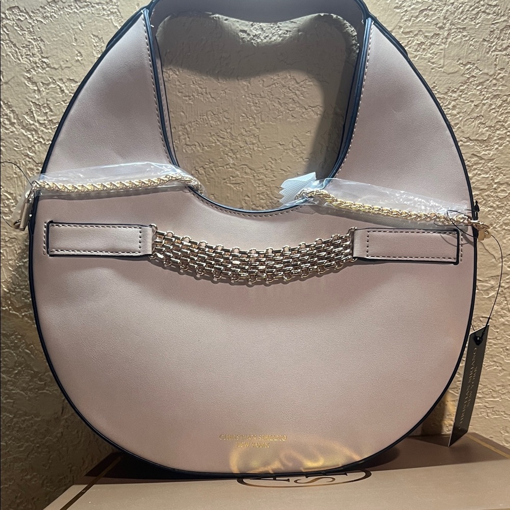 Christian Siriano Cream Crescent Shoulder Bag with Gold Chain